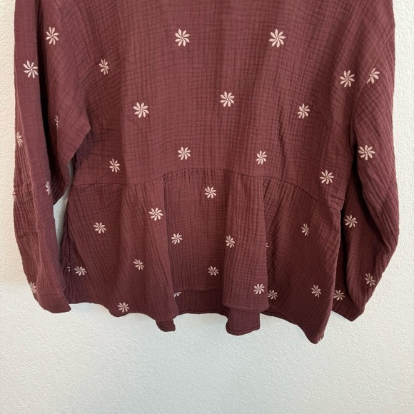 Madewell Embroidered Lightspun Peplum Open-Back Top Vintage Mulberry Red M - Picture 6 of 12